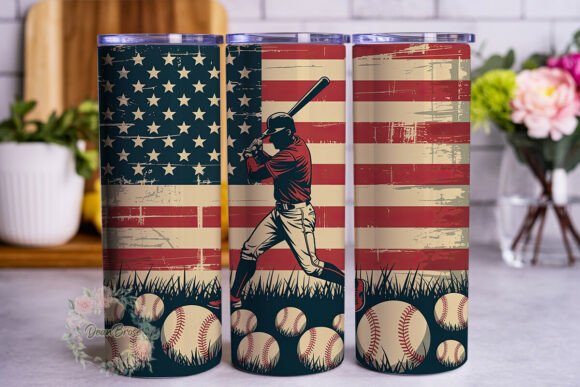 Baseball Flag Vintage 20oz Tumbler Wrap: Tumbler Wraps & Graphics