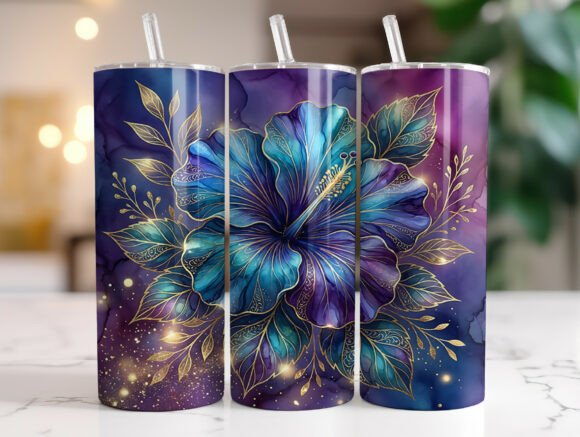 Blue Hibiscus Gold Leaf: A Designer's Take on the 20oz Tumbler PNG