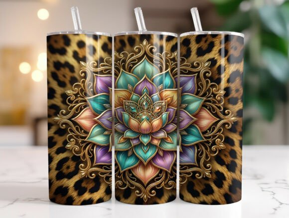 Boho Gold Lotus Leopard Print Tumbler Graphics & Wraps