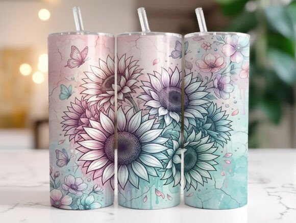 Boho Sunflower Pastel Floral Tumbler PNG Graphics Review