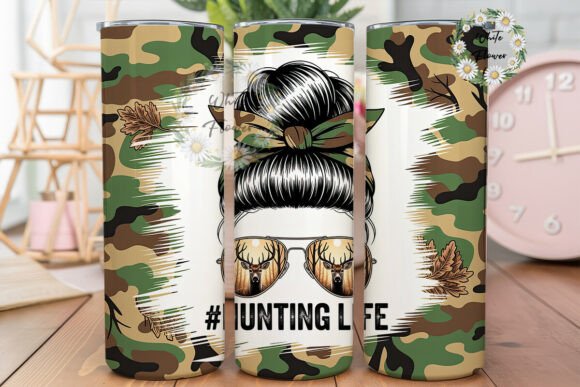Camo Messy Bun Deer 20oz Tumbler Wraps Graphics