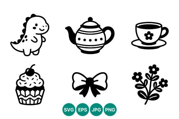 Cute Dinosaur Tea Cup Cupcake Vector Graphics for Illustrations