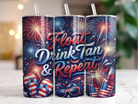 Float Drink Tan Repeat Patriotic Tumbler – Graphics & Tumbler Wraps