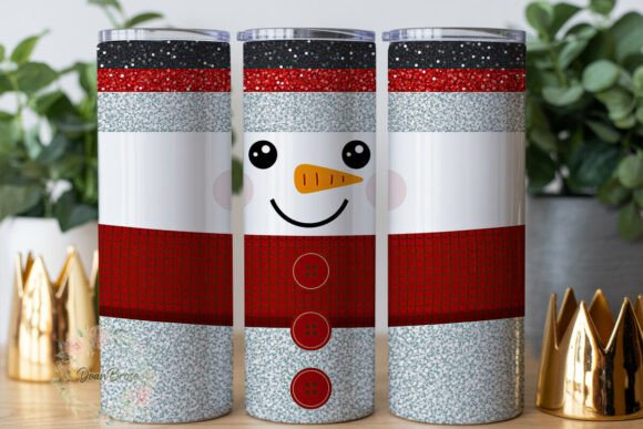 Glitter Snowman Stripes Tumbler Wraps Graphics