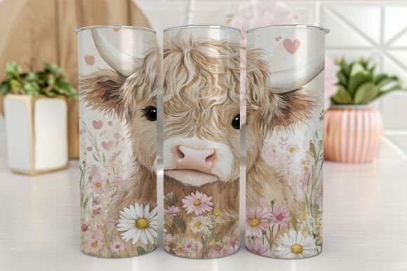 Highland Cow Flower Tumbler Sublimation: Graphics & Tumbler Wraps