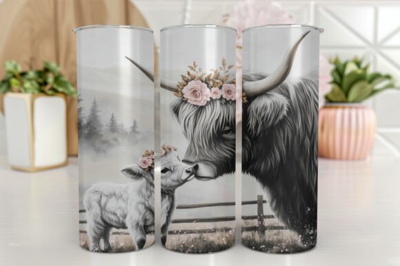 Highland Cow Sunflower Tumbler Wrap Graphics