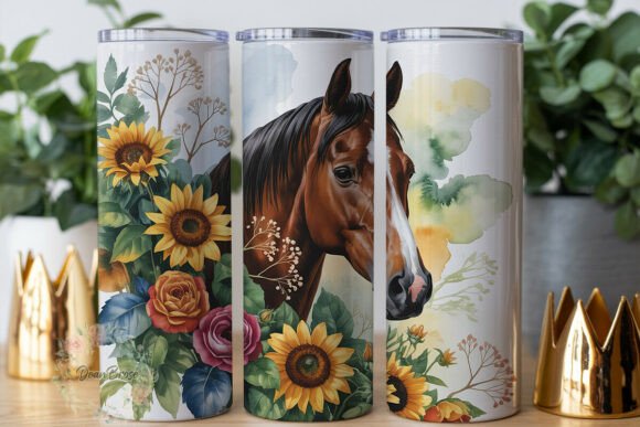 Horse Sunflower Rose Watercolor Tumbler: Graphics & Tumbler Wraps