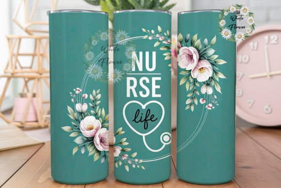Nurse Floral Teal Tumbler Wrap: Graphics for Publishers