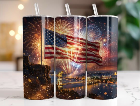 Patriotic USA Flag Fireworks Tumbler Wraps & Graphics