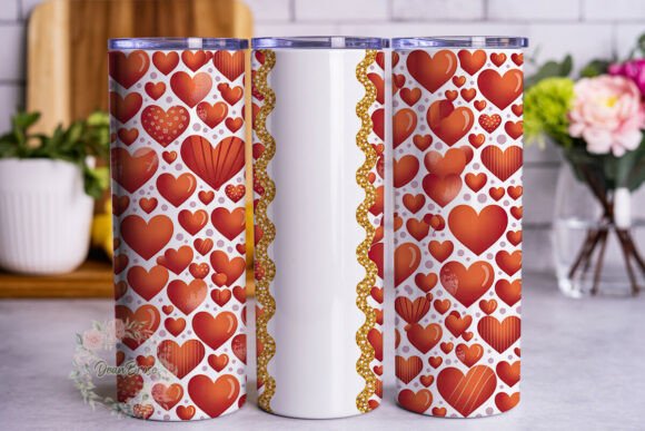 Red Hearts Glitter Stripe Tumbler Wrap: Graphics & Tumbler Wraps