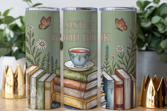 Sage Green Book Lover 20oz Tumbler Wrap Graphics