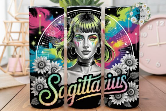 Sagittarius Neon Galaxy 20oz Tumbler Graphics for Tumbler Wraps