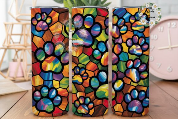 Stained Glass Paw Prints 20oz Tumbler Wraps and Graphics