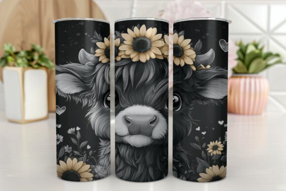 Sunflowers Highland Cow Tumbler Wraps Graphics
