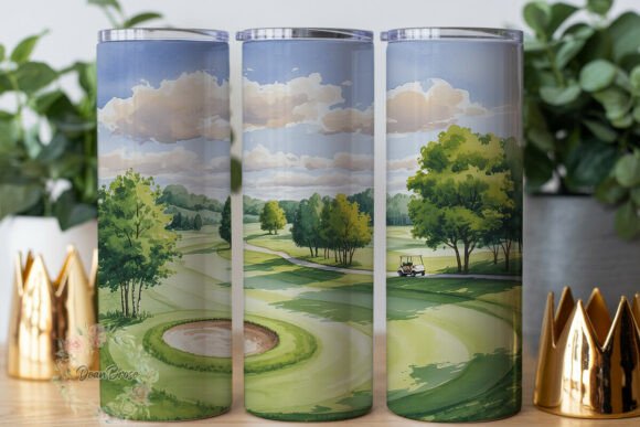 Watercolor Golf Course Tumbler Wrap Graphics
