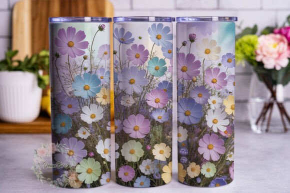 Whimsical Pastel Flowers Tumbler Wrap: Graphics & Branding