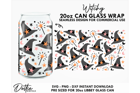 Witch 20oz Glass Can Wrap SVG: Graphics & Tumbler Wraps